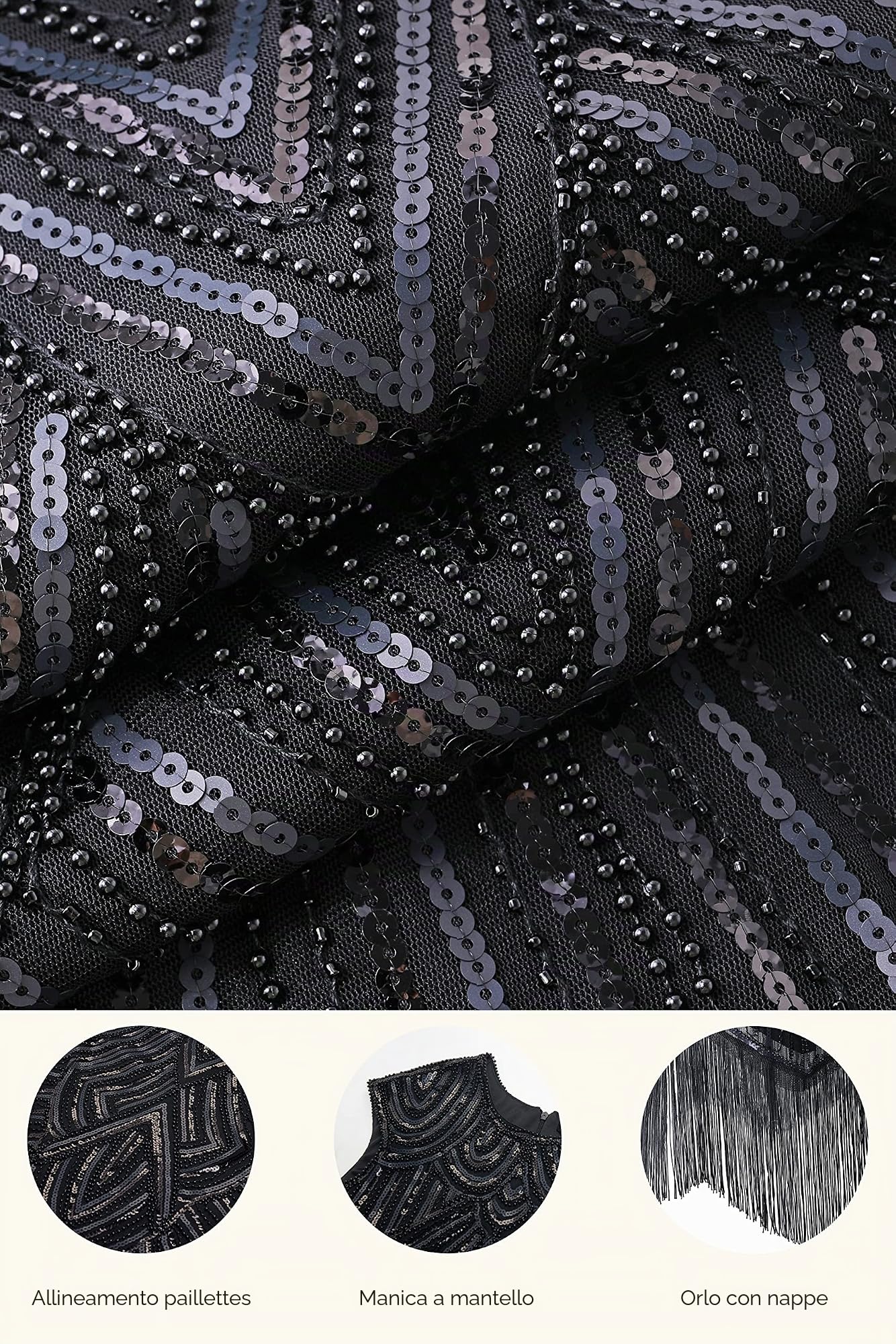 BABEYOND Vestiti Anni 20 Donna con Paillettes e Frange in Rilievo 1920s Abito Vestito Gatsby Donna Anni 20 Vestito Charleston