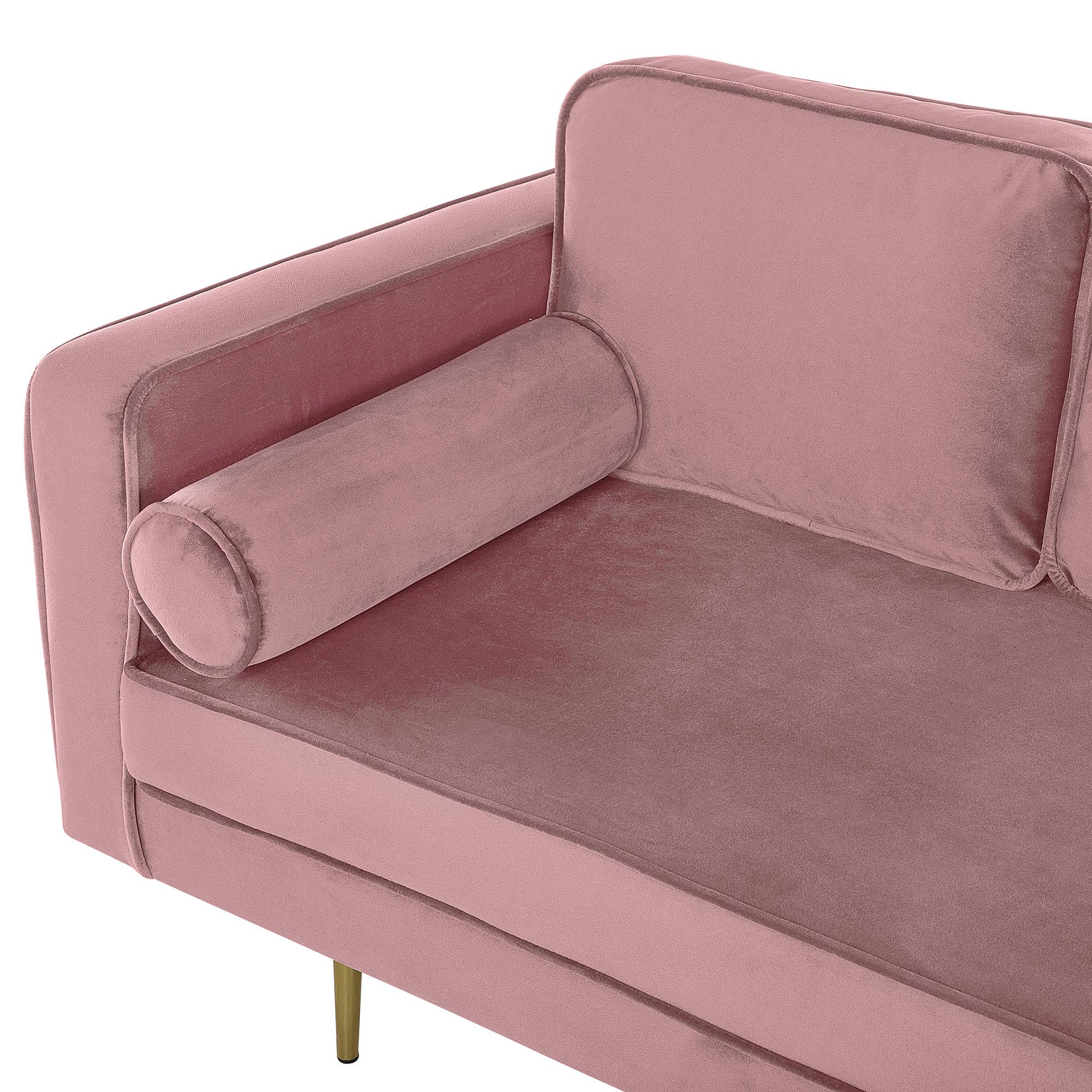 Beliani Chaiselongue Samt rosa Links goldenes Gestell mit Nackenrolle modern Miramas