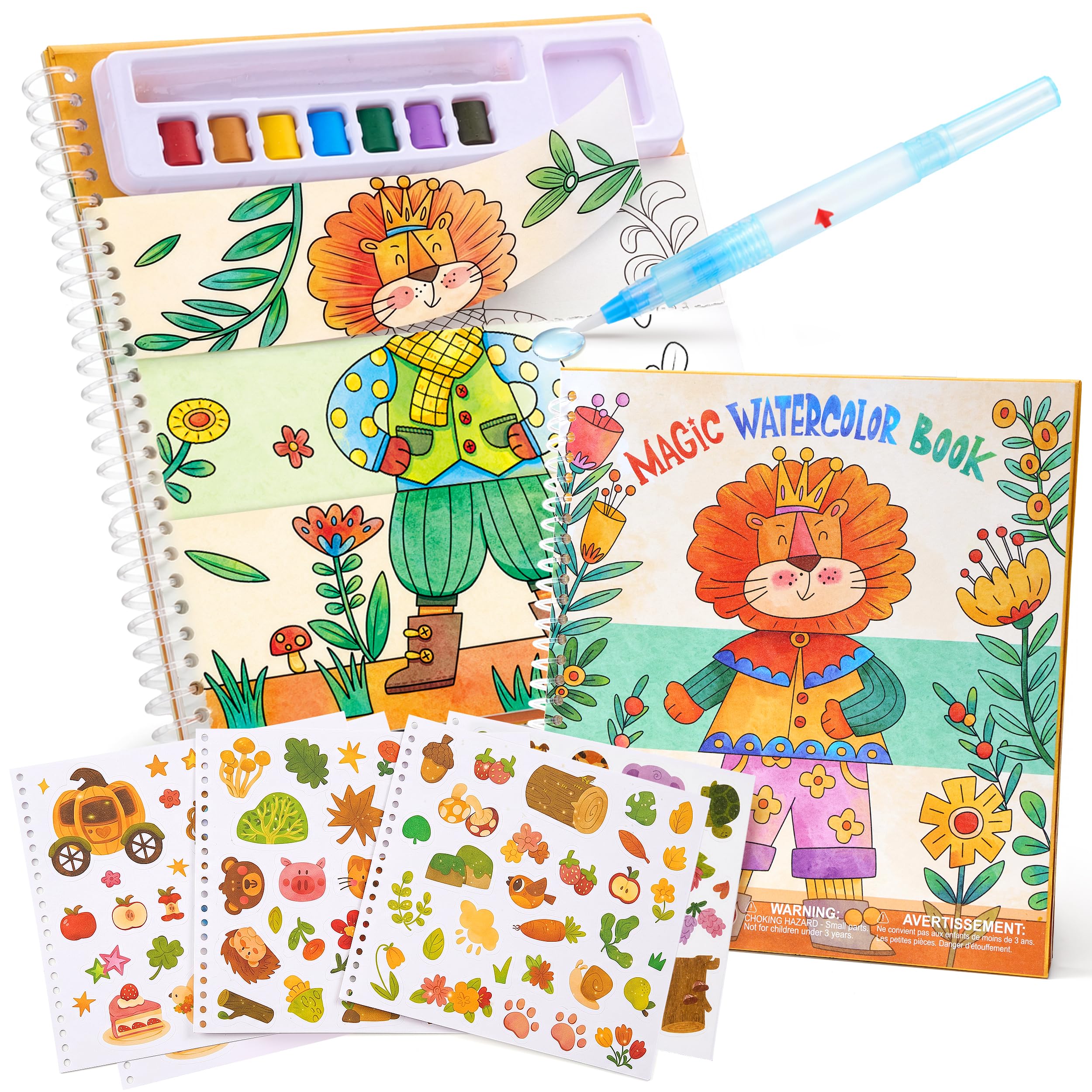 JoyCat Mix & Match Paint with Water Coloring Books, Watercolor & Sticker Activities - 150 Pcs Stickers for Kids Ages 3-8, Toddler Painting Sets Art & Craft Drawing Toy Gifts for Boys Girls