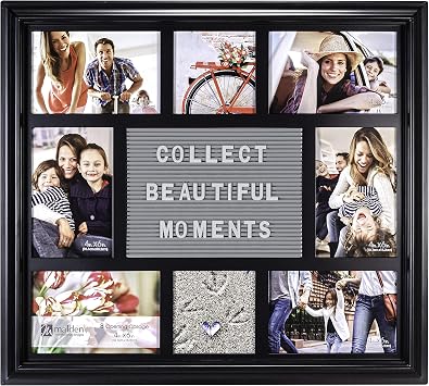 Malden International Designs 8 Opening Letterboard Collage Photo Wall Frame Black