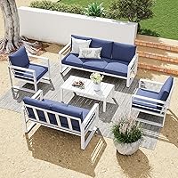 Vista 9 de Patiorama Juego de muebles de aluminio para patio, sofá biplaza de patio al aire libre, sofá de 2 asientos, silla de metal blanco para todo