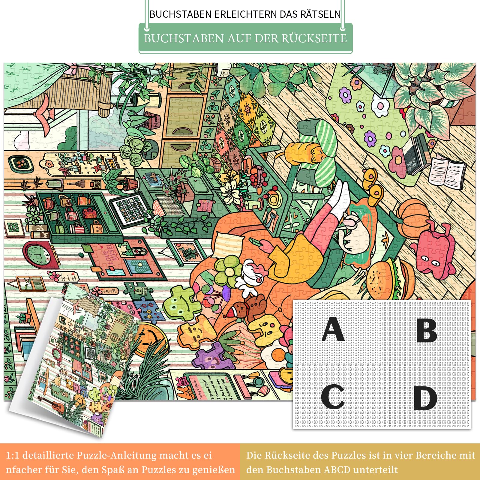 HUADADA Puzzle 1000 elementów, 1000 elementów, dla dorosłych, interaktywne puzzle rodzinne, klasyczne, na prezent, przytulny, mały świat