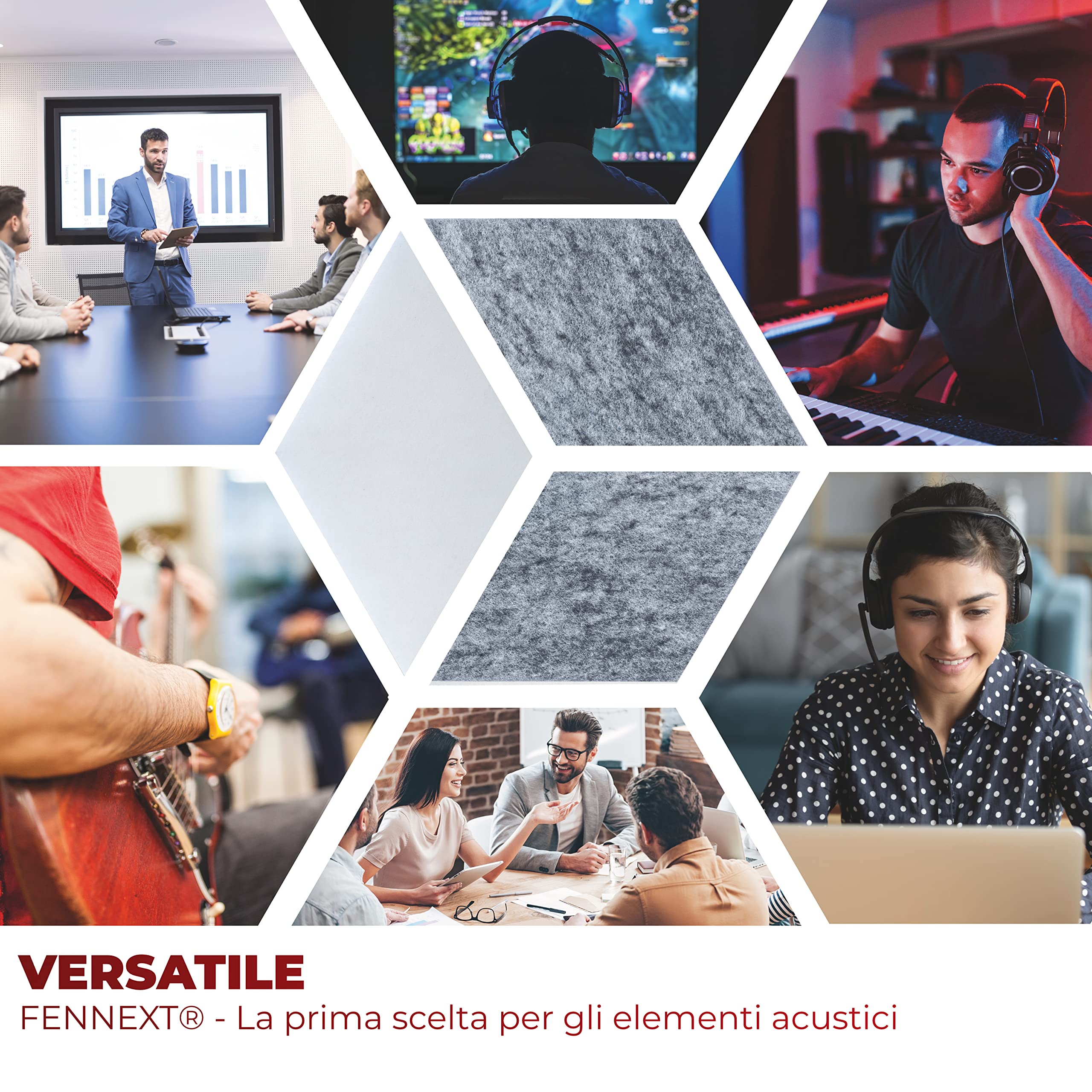 assorbitore acustico da parete, per creare la propria immagine sonora, isolamento acustico in ACOUSTIC FLEECE, adatto per giochi, home office o streaming, FLEECE DUO [10 pezzi]