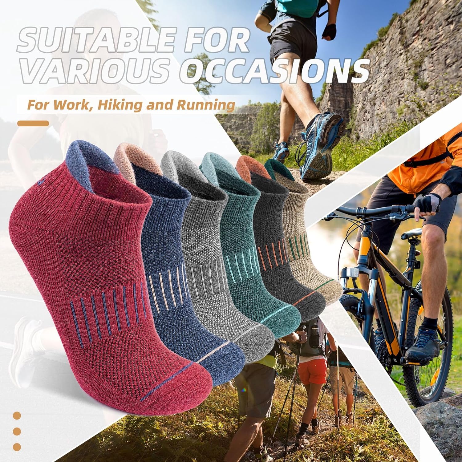 Lapulas Merino Wool Ankle Hiking Running Socks for Men Women Breathable Compression Thick Athletic No Show Socks 6 Pairs - Image 2