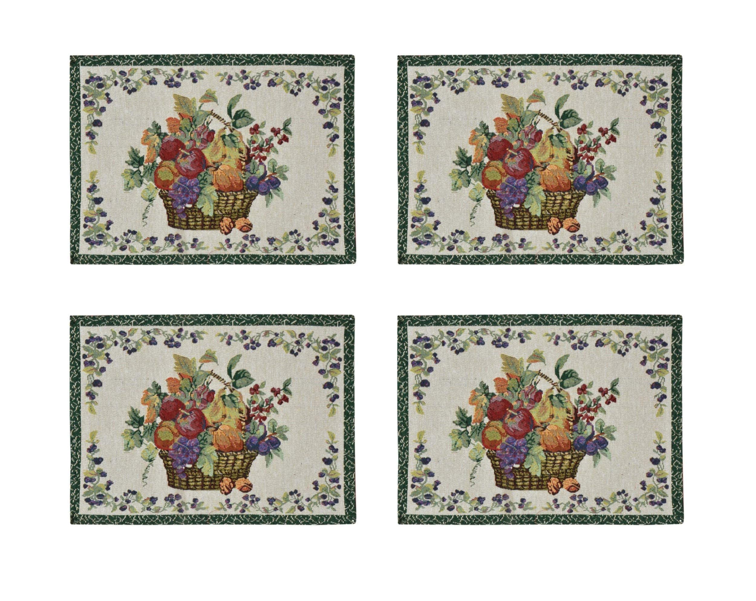 JBG HOME STORE Jacquard Cotton Kitchen Mat - Washable & Heat Resistant Cloth Mats - Dining Table Place Mat Set of 4 Pcs, 13 x 18 Inches, Basket