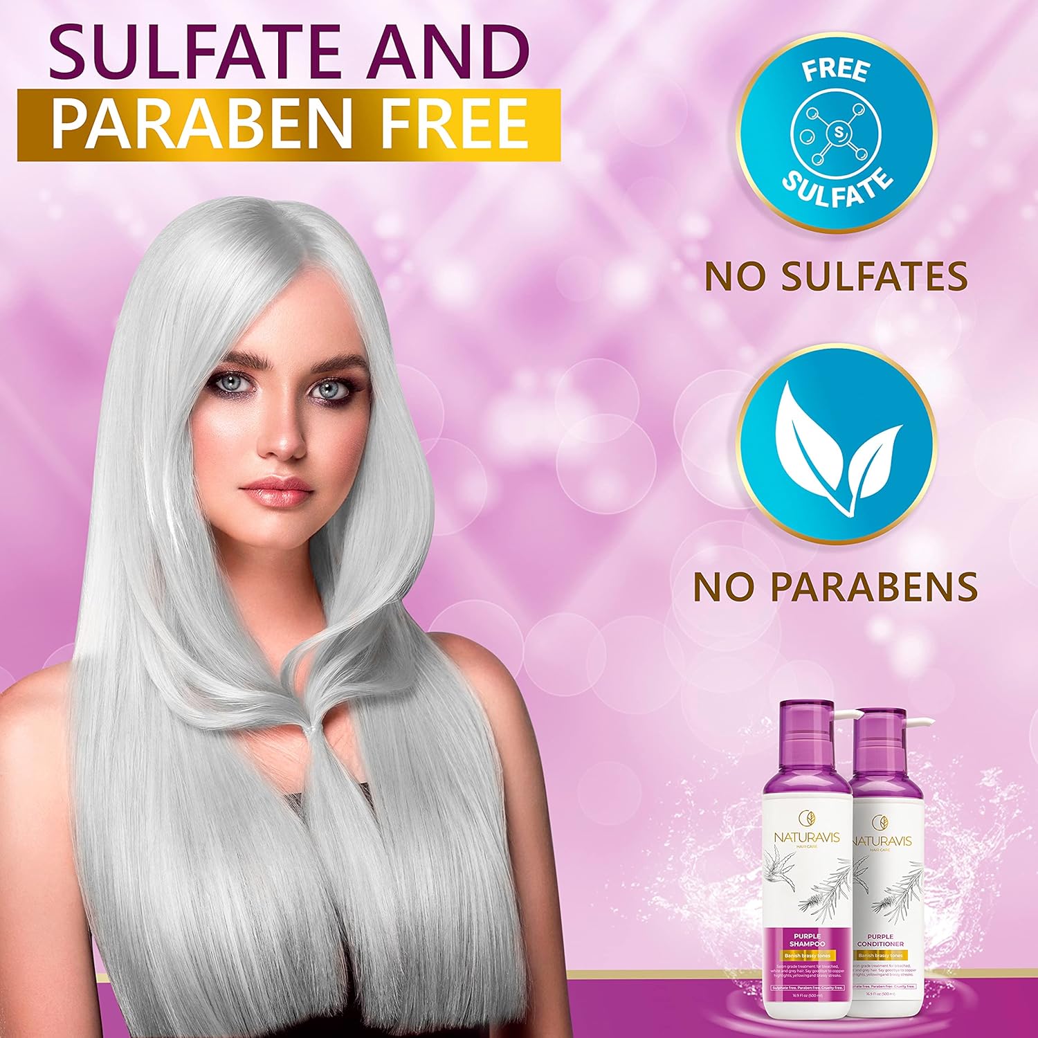 Naturavis Purple Shampoo and Conditioner Set - Moisturizing Sulfate Free Toner for Grey, Bleached, Silver and Blonde Hair - No Brass or Yellow Highlights - Salon Grade : Beauty & Personal Care