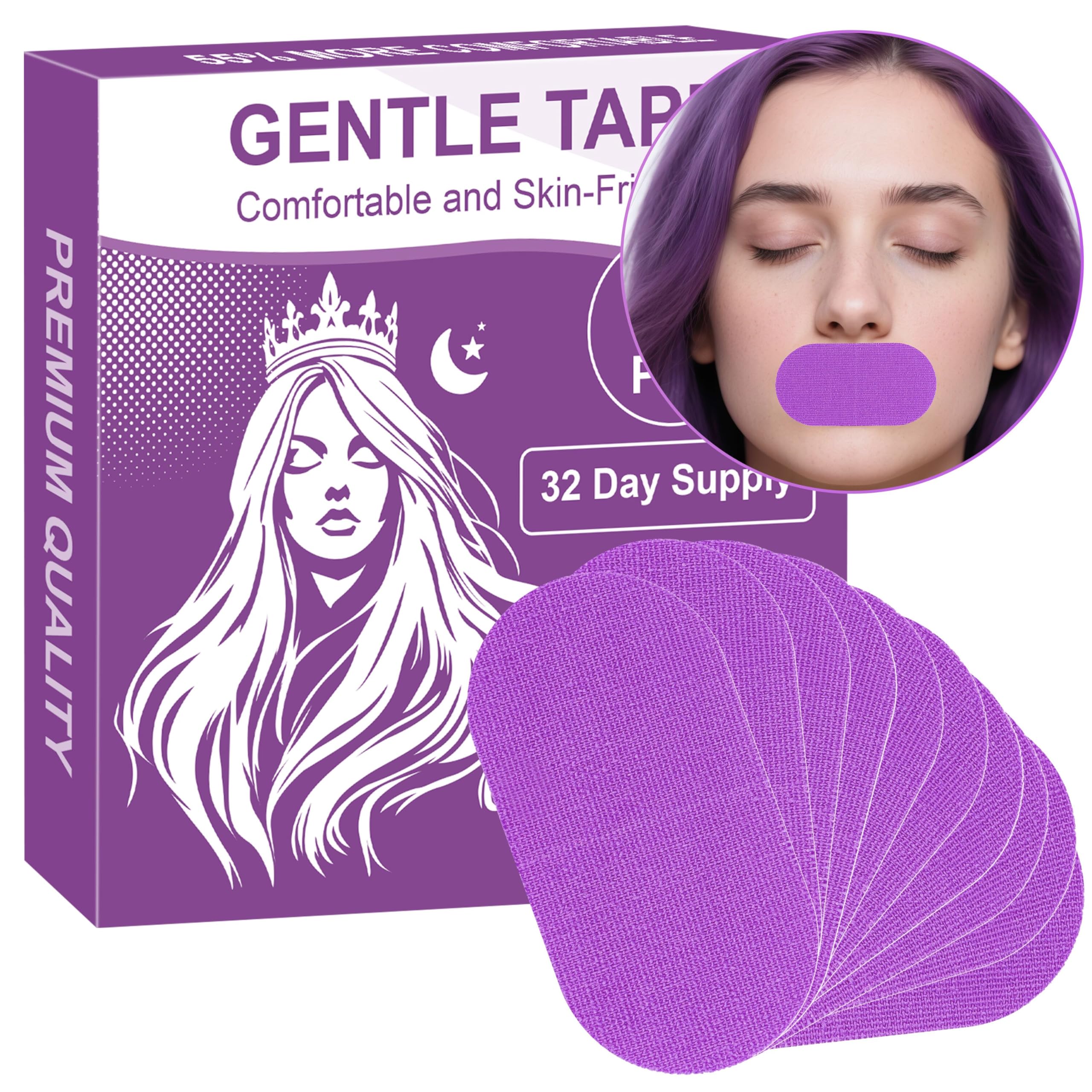 Mouth Tape for Sleeping - 32 Pack Purple Anti-Snoring Strips for Improved Nose Breathing and Snore Reduction,Gentle Transparent Tape Strips, Pain-Free Removal and Hypoallergic Tape