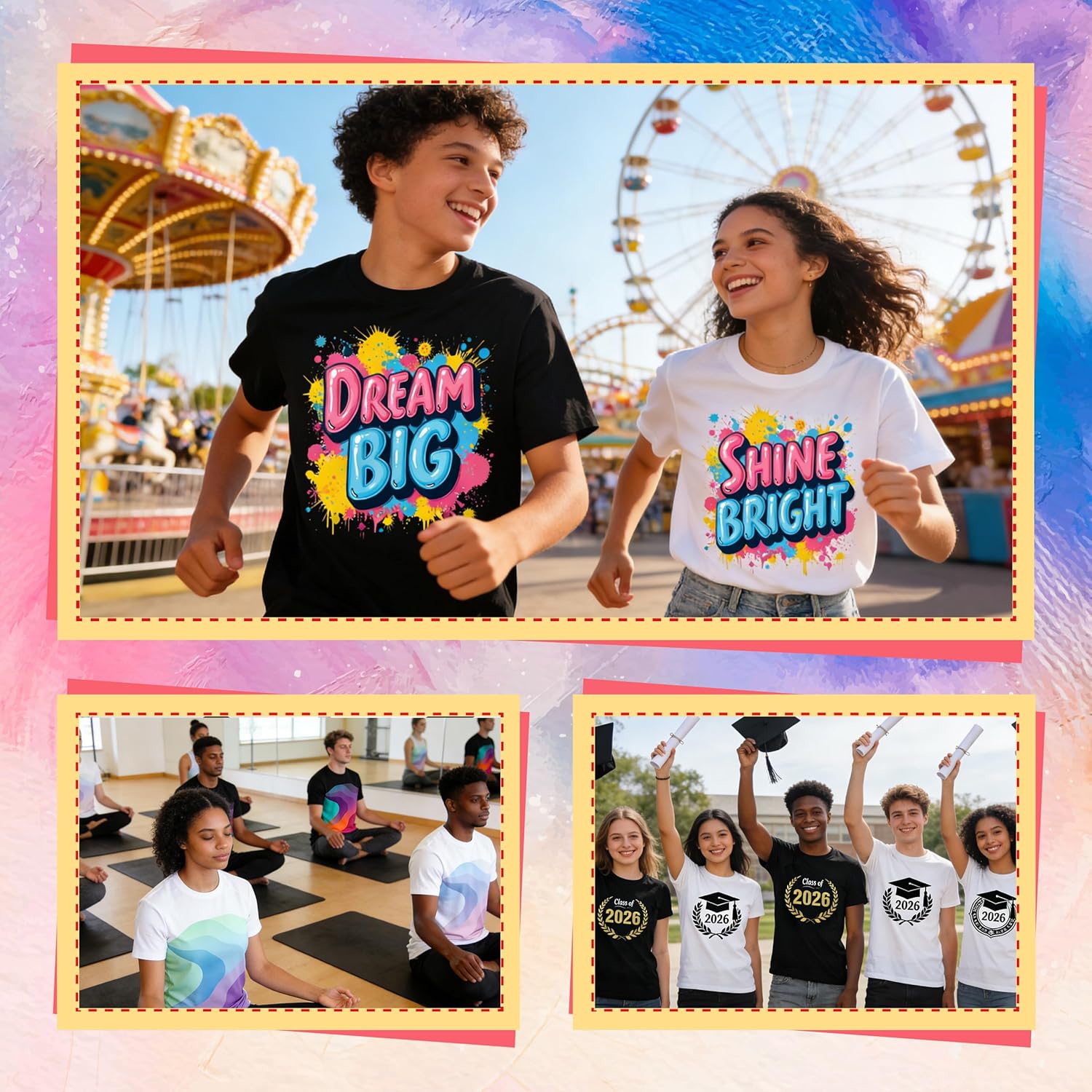 Joyclub Bundle of 2 Pack Black White Adult Unisex Polyester T Shirts and 12 Pack 20 oz Sublimation Tumblers