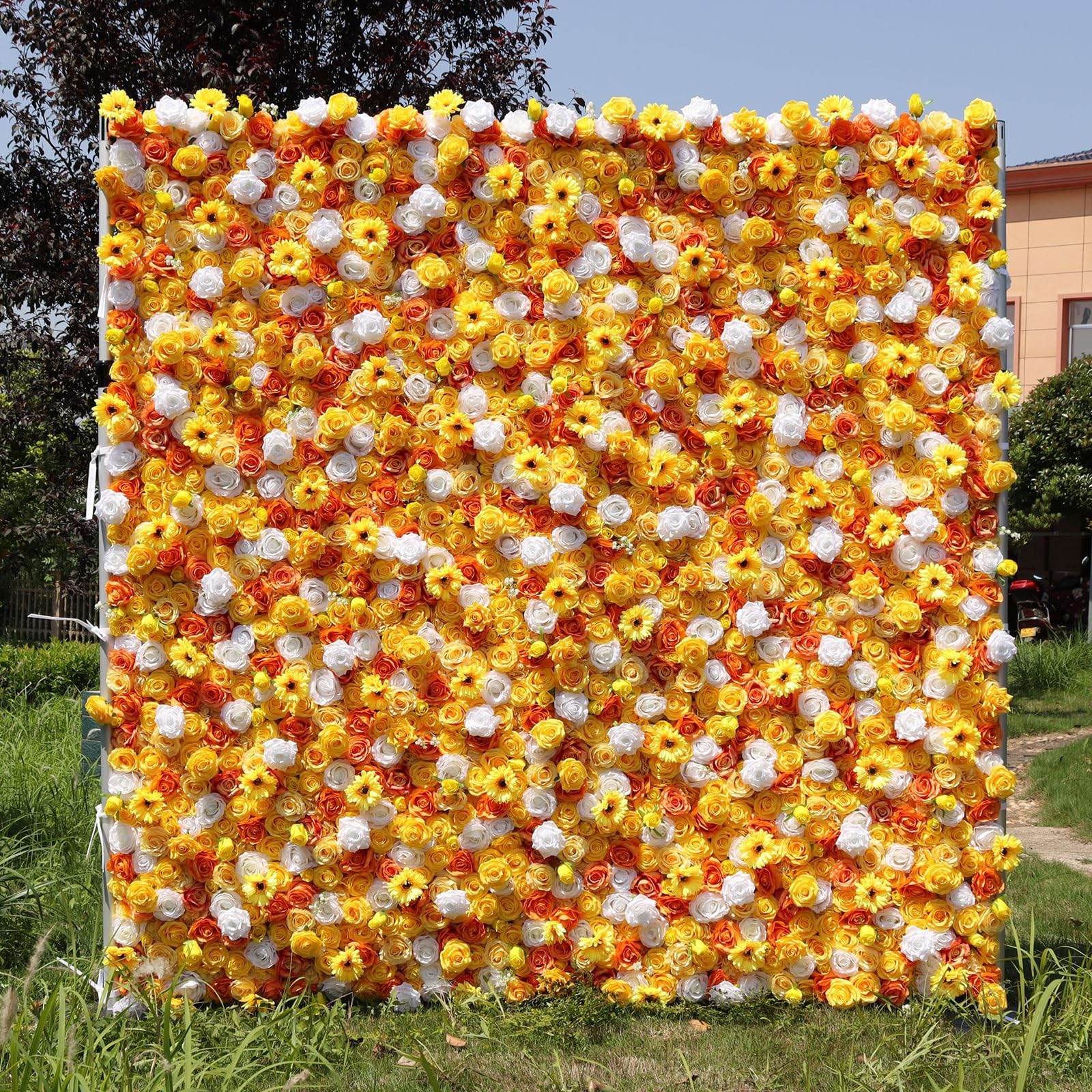 Duża ściana z kwiatów hortensji, sztuczne tło ścienne serii 5D Yellow, realistyczne kwiaty tkaniny na wesela plenerowe, imprezy, dekoracje wieczór panieński | 1x2m/3.28x6.56ft
