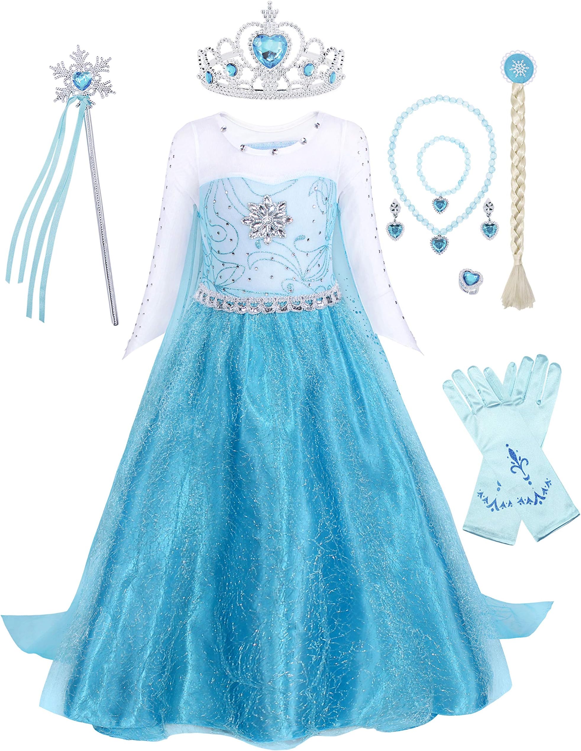 WonderBabe Girls Coronation Costume Kids Princess Coronation Dress Up Halloween Birthday Party Cosplay Outfit with Accessory Set 1-12 Years