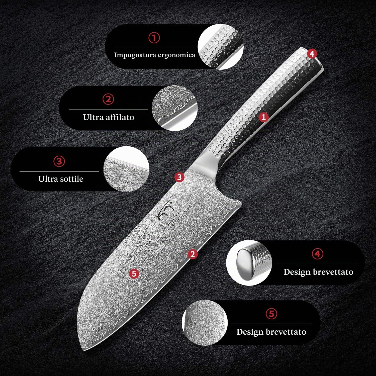Set Coltelli Da Cucina Professionali - 3 Pezzi Acciaio Inossidabile Nero Coltello Da Cucina con Ceppo Coltelli - Professional Kitchen Knife Set with Block Kitchen Knives Chef Knife