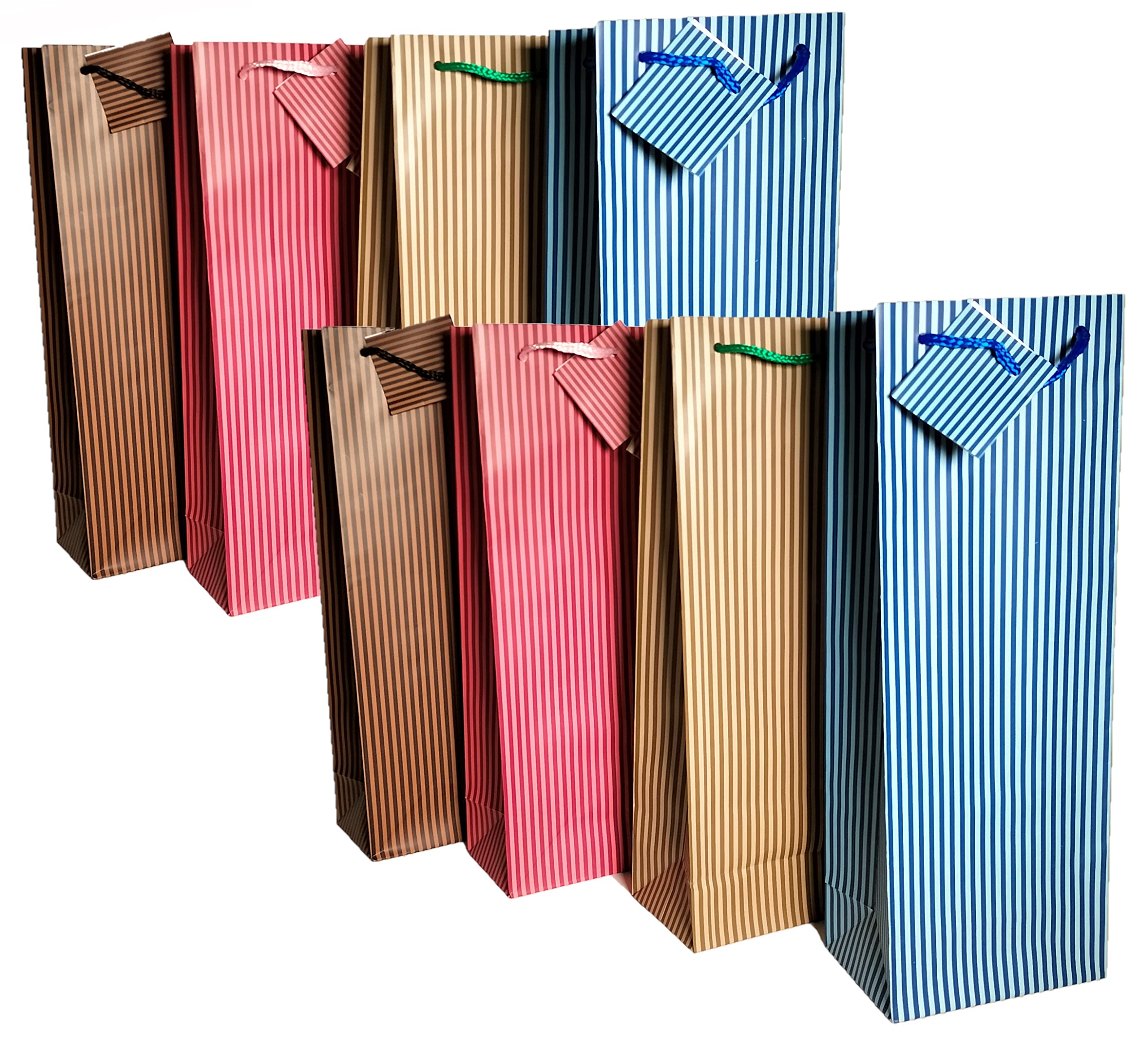 Geschenktüten -K&B Vertrieb- Geschenktaschen Flasche 13,0 x 36,0 x 8,5cm GESTREIFT Flaschen Flaschentüte Geschenktüte Weintüte Sekttüte Geschenkbeutel 675-48 Stück