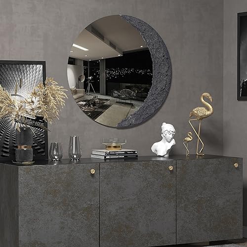 Miniatura 2 de NAIADLY Espejo decorativo de luna, espejo redondo de cristal, decoración de pared para el hogar, sala de estar, dormitorio, 23 x 23 pulgadas