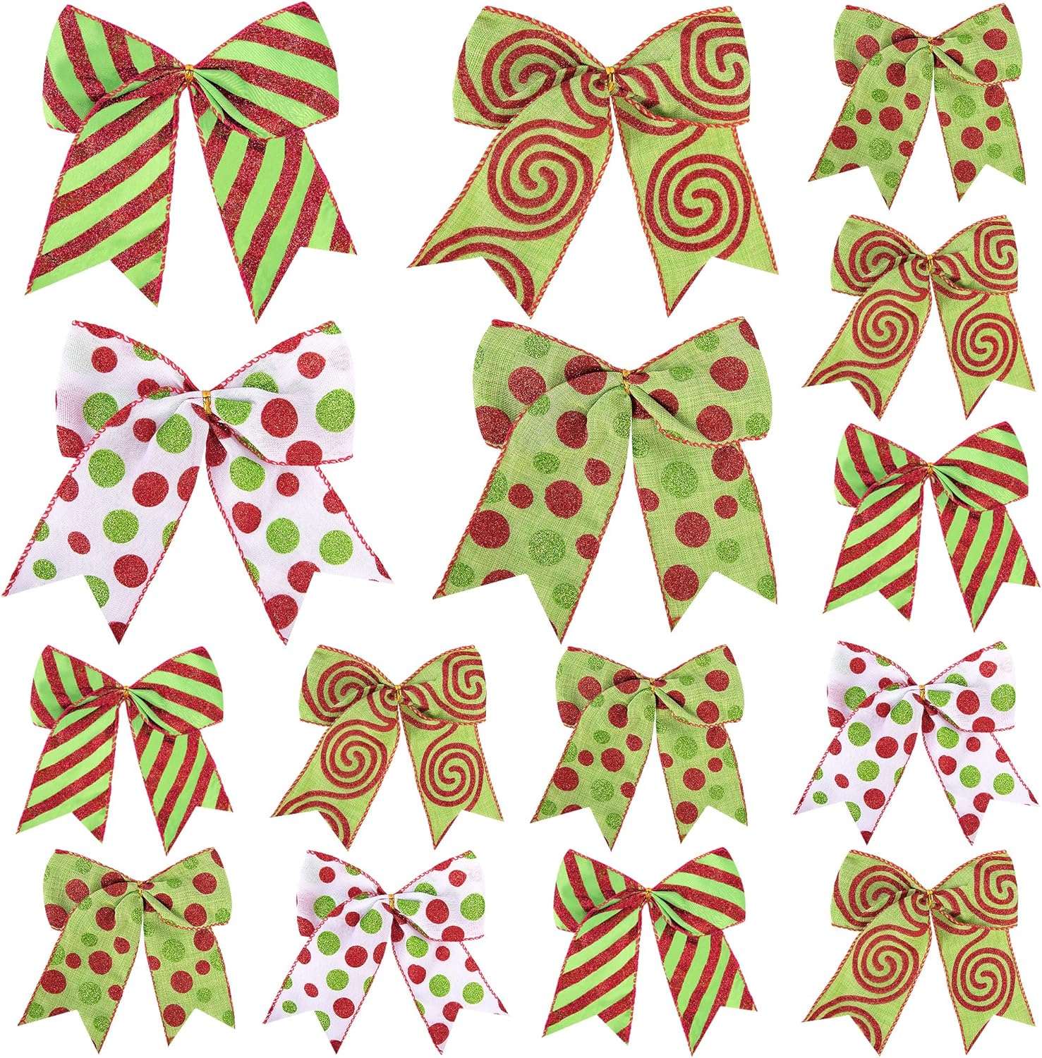 codree 16 Pcs Red Green Christmas Bows Decoration, 6" Glitter Polka Dot Christmas Wreath Bows Ornaments, Xmas Tree Bow Ribbon Ornaments for Tree Garland Gift Wrapping Crafts Home Holiday Party Decor Red Green-16pcs