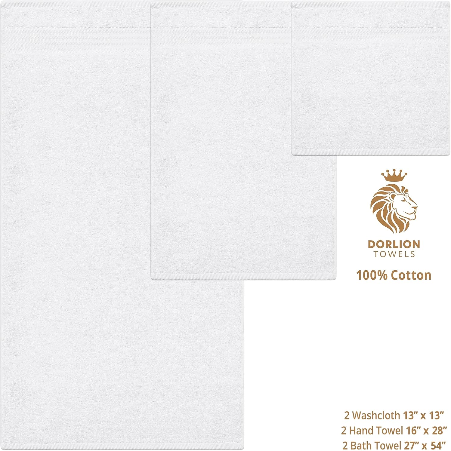 6 Piece 100% Turkish Cotton Towel Set, 2 Bath Towels 2 Hand Towels 2 Washcloths, Soft Absorbent Towels for Bathroom and Kitchen, Off White