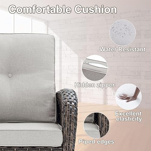 Miniatura 5 de Belord Sofá biplaza de mimbre para exteriores con mesa auxiliar, sofá biplaza de patio, 2 piezas, juego de muebles de mimbre para patio, porche,