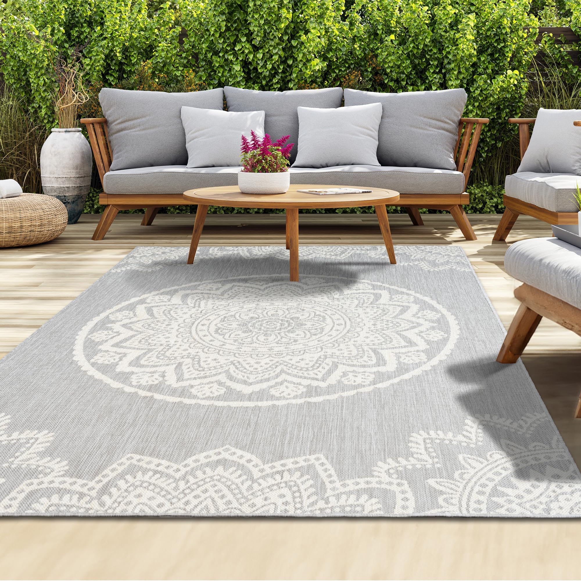 homeart Outdoor Rug - Easy-Clean, Durable, Stain-Resistant, Weather & UV Resistant Indoor & Outdoor Rugs for Porch, Deck, Balcony, Garden, Picnic and Patio | Bellis Green - 80x150cm — view 35