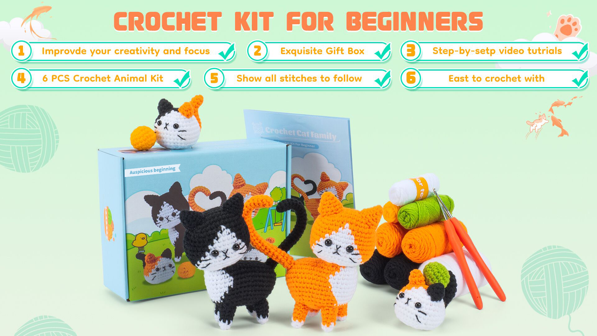 Amazon.com: Auspicious beginning Cat Crochet Kit for Beginners