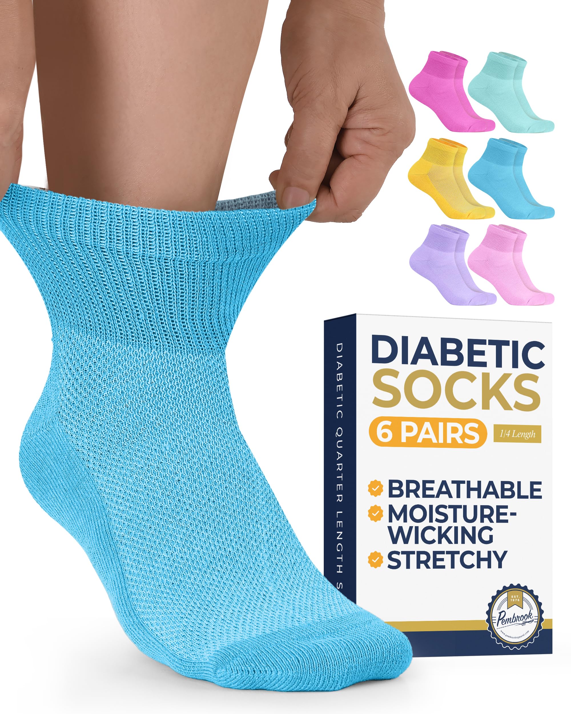Pembrook® Ankle Diabetic Socks for Women &amp; Men, Non Binding Socks - 6 Pairs
