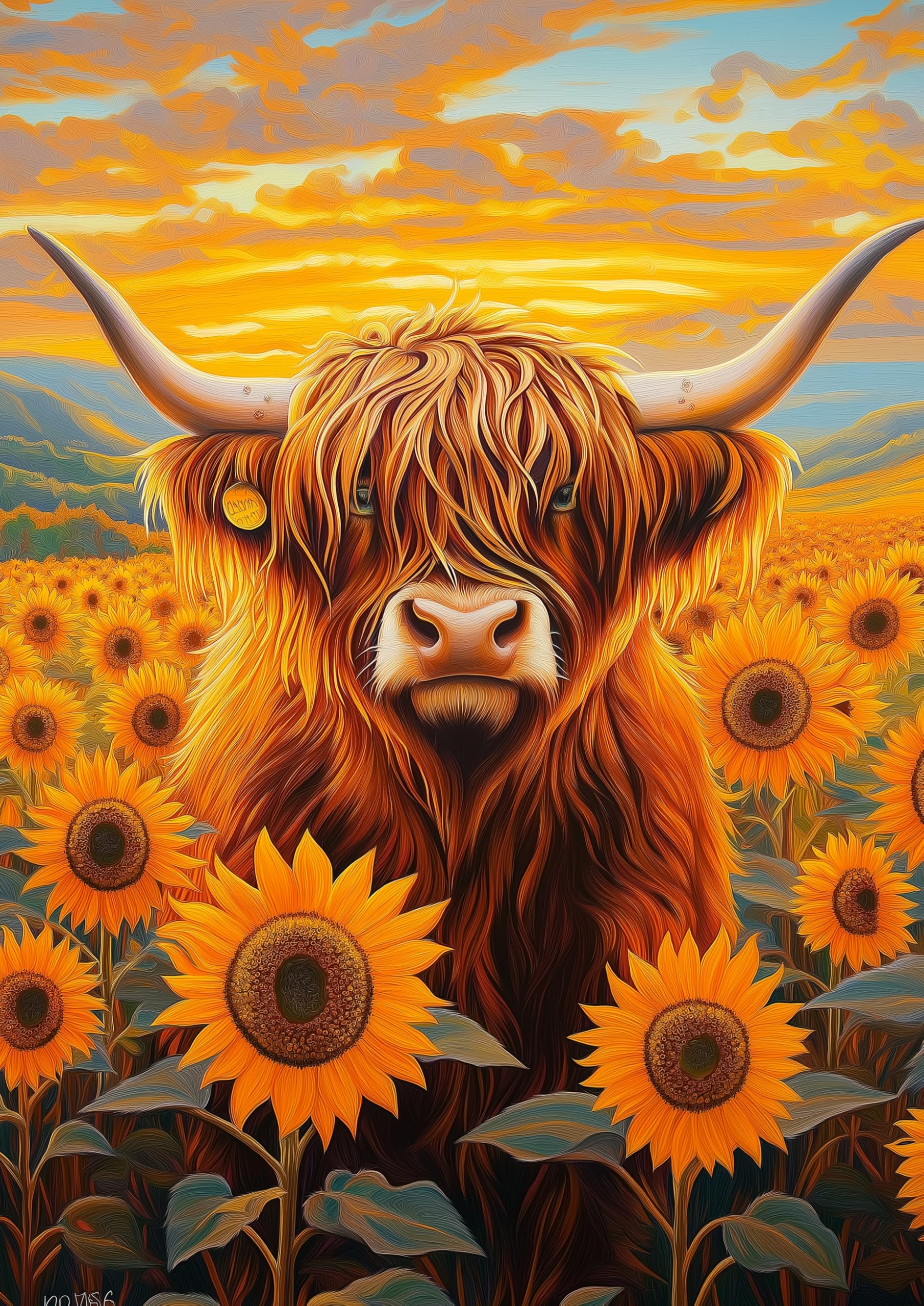 BUHAH Highland Cow Sunflower Puzzles for Adults 1000 Pieces Nature Pretty Sunset Alpine Cattle Flower Art Jigsaw Puzzles Plant Landscape Animal Puzzle as Decoration
