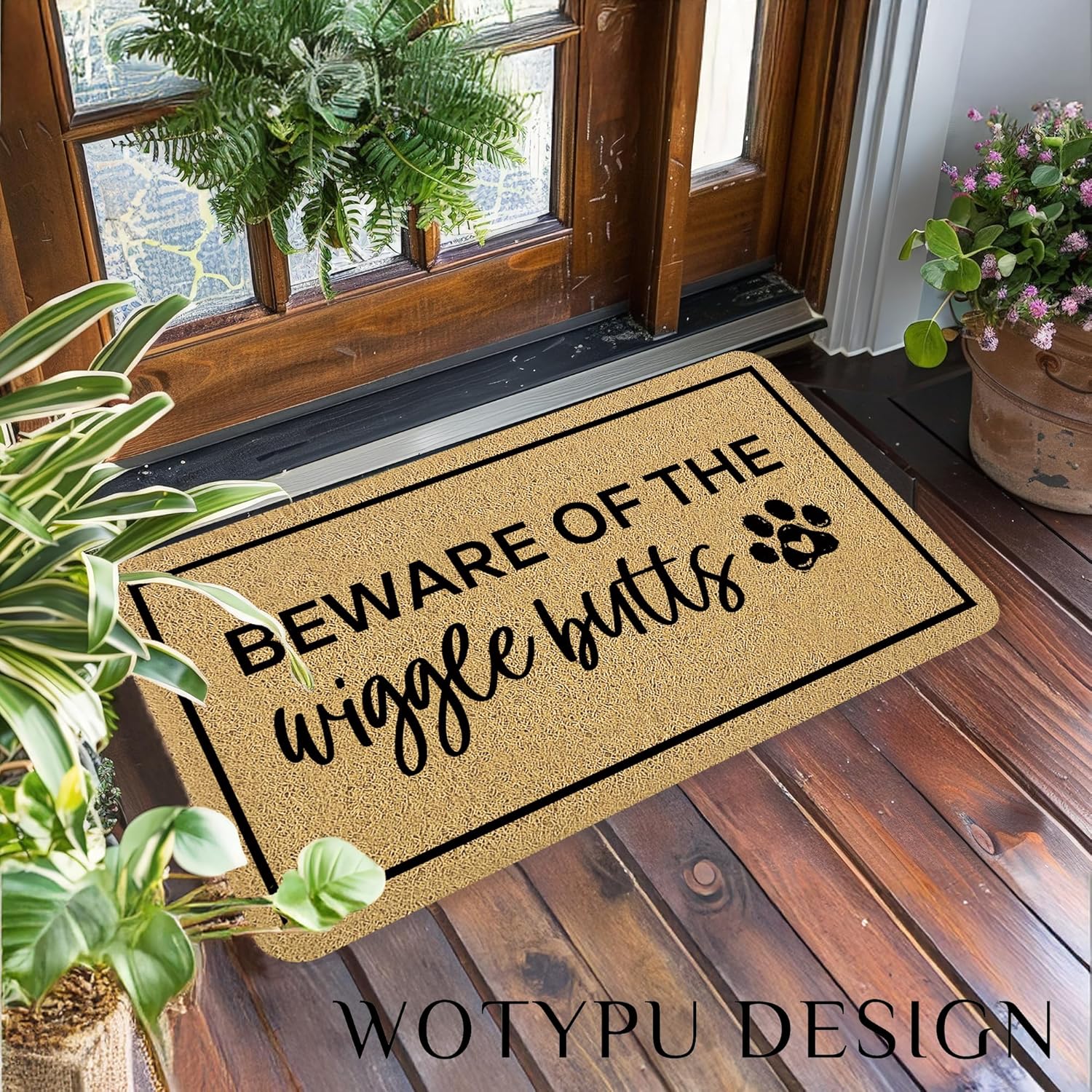 Funny Dog Door Mat, Dog Lovers Owner Welcome Mats for Front Door, Beware of The Wigglebutts Doormat Outdoor Indoor Entrance Entryway, 17X30 Inches
