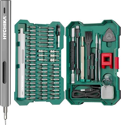 Precision Cordless Electric Screwdriver Set - HYCHIKA 67-in-1 Mini Electric Screwdriver with LED Light, 3 N.m Max Torque, 52 Magnetic Bits, Repair Tool Kit for Phone, Laptop, PC, Watch, Camera