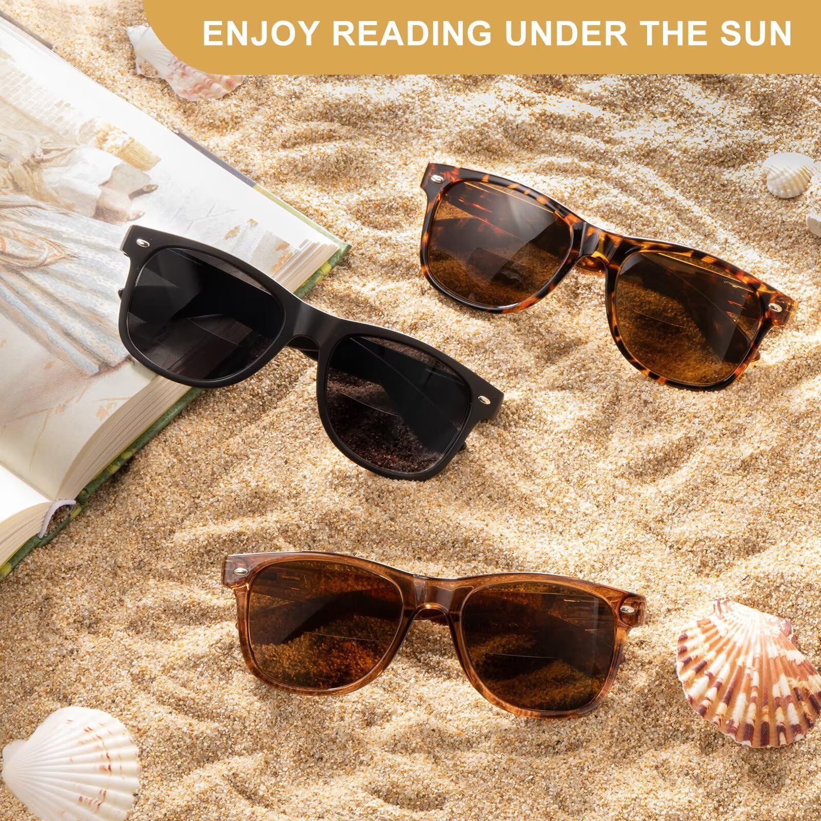 SKYWAY 2 Pack Bifocal Reading Sunglasses for Women Men Fashion Classic Sun Readers With Spring Hinge UV400 Protection Black/Brown +2.5 - Image 2