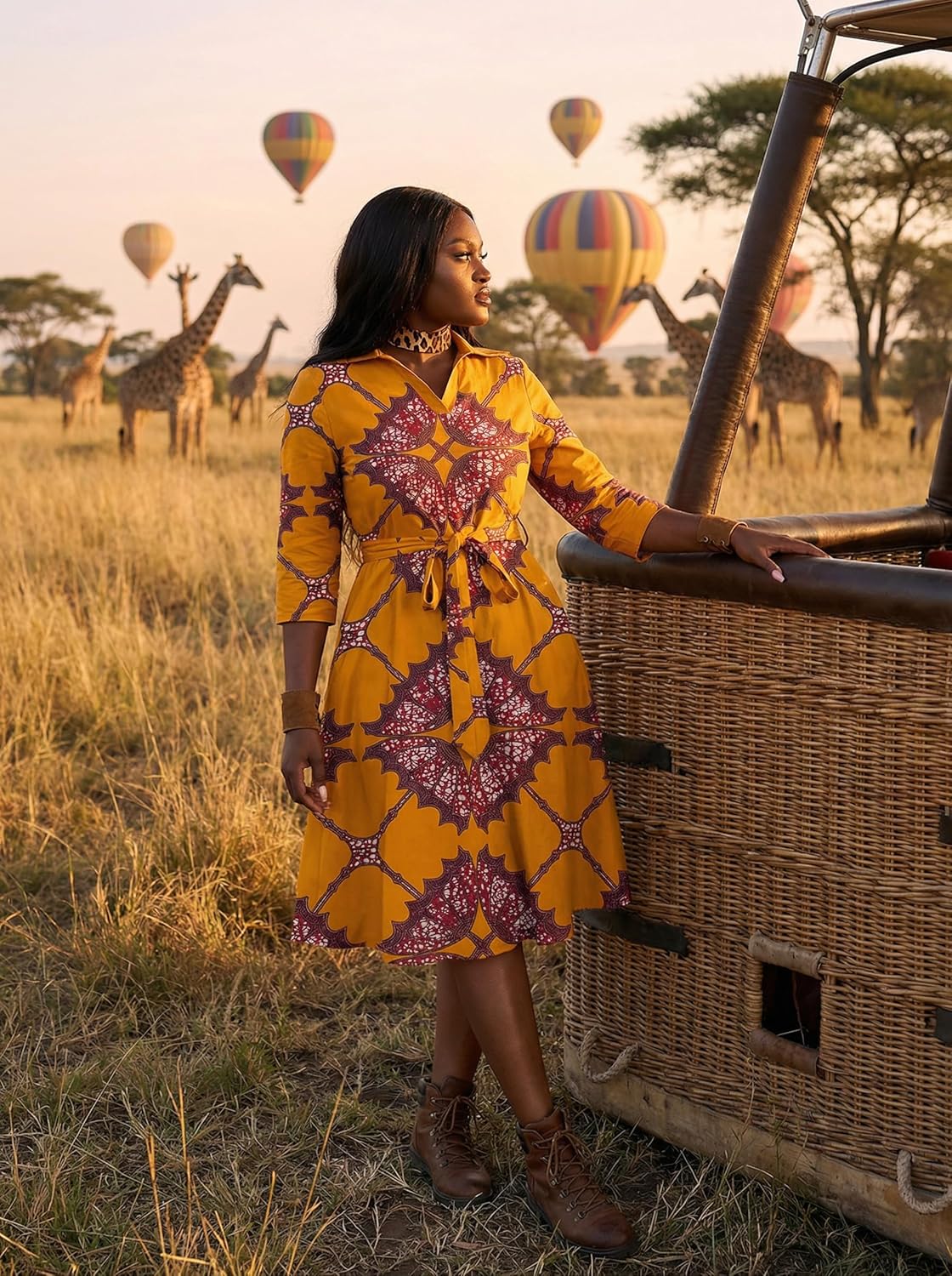 FANDEE Plus Size Midi Dress for Women - Printing Summer Dresses for Wedding Guest Cocktail Party 3/4 Sleeve V Neck（L-5XL） - Image 10