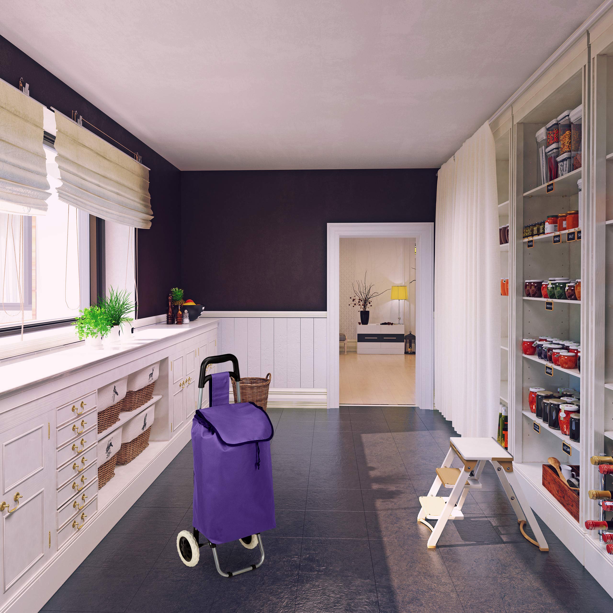Relaxdays Carrello Portaspesa, Pieghevole, 25 l, Shopping Trolley con Ruote, max.10 kg, HLP 91x40x30 cm, Lilla