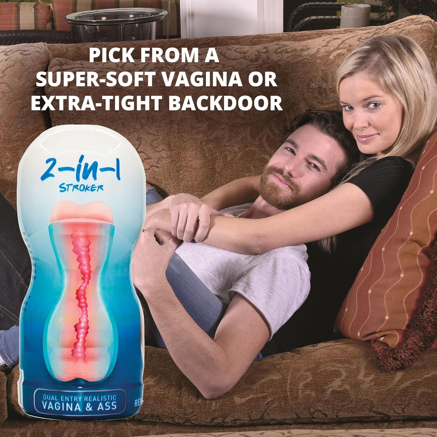 Adam & Eve 2 in 1 Stroker Realistic Vagina & Ass Male Masturbator Textured Pocket Pussy & Anal Flesh Light with Suction Power Adjustable Intensity for Lifelike Pleasure and Maximum Satisfaction