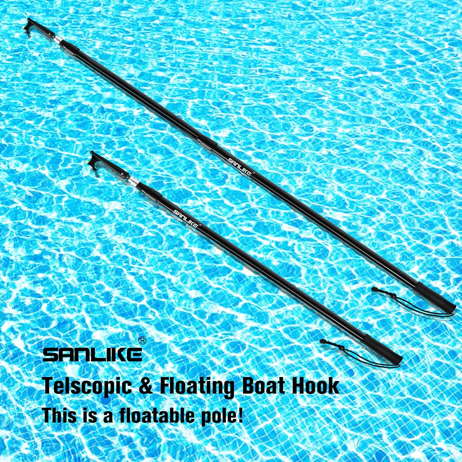 SAN LIKE Boat Hooks for Docking Telescoping Extension Pole Hook with Luminous Bead, Lightweight Floating, Non-Slip Rubber Handle, Durable & Rust-Resistant