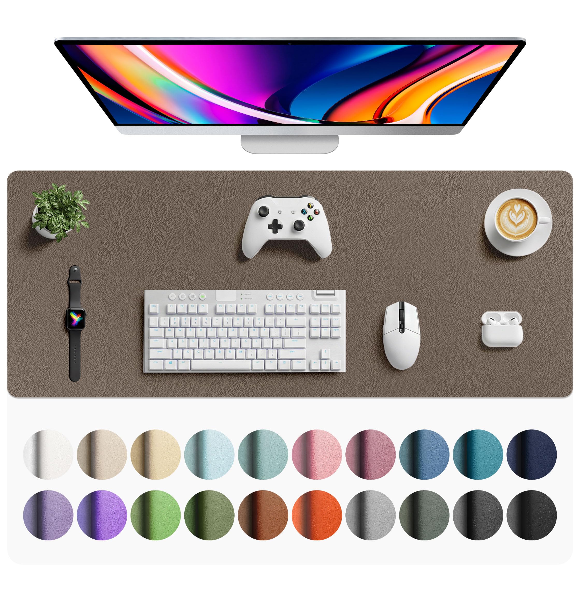 Aothia Faux Leather Desk Mat - Large Mouse Pad, Non-Slip PU Leather Blotter, Waterproof Writing Surface for Office and Home (Coffee, 42" x 17")