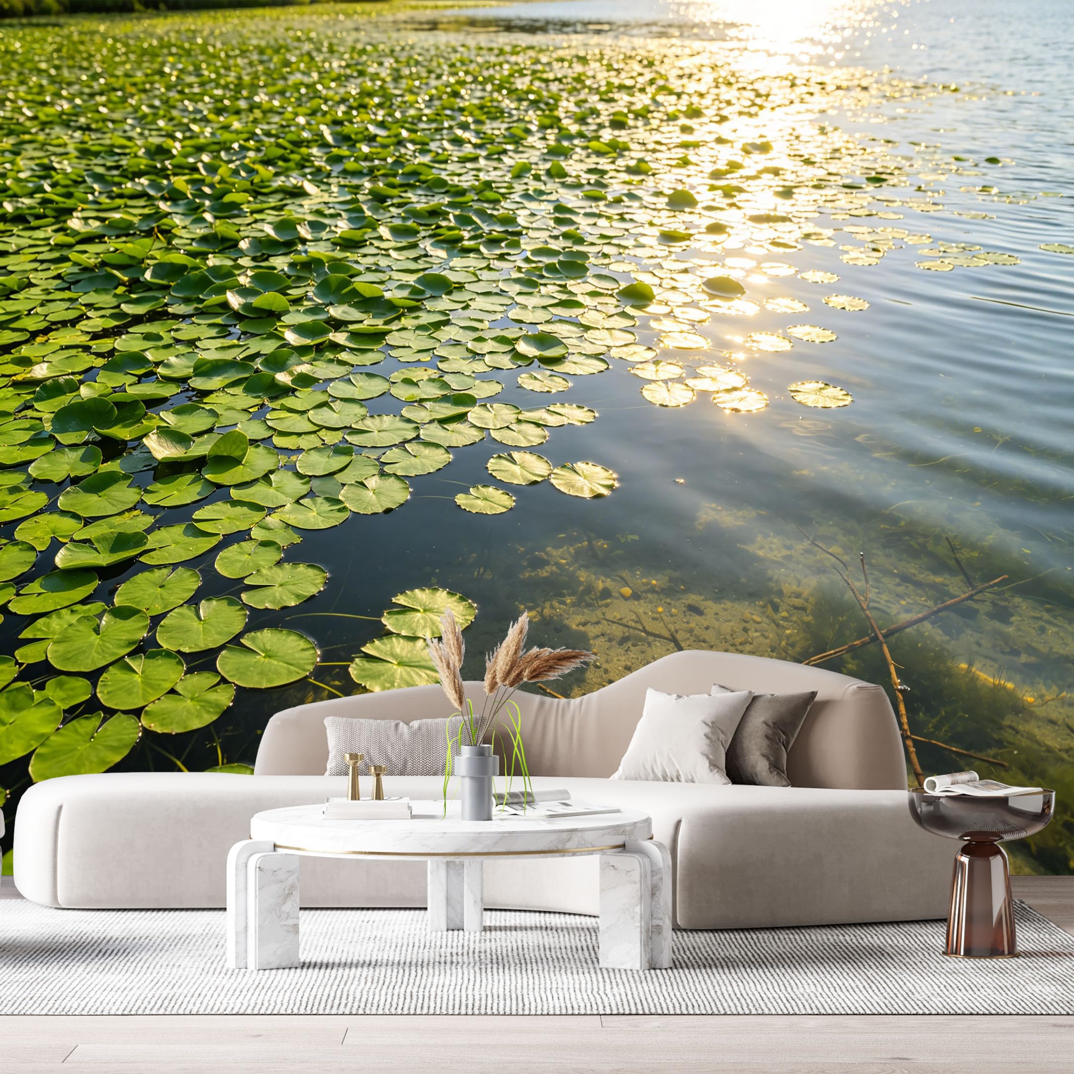 Custom Size Wall Murals Tranquil Lake Landscape Water Lily Pond Reflection Botanical Watercolor SelfAdhesive Wall Fabric Removable Large Wallpaper for Photo Living Room