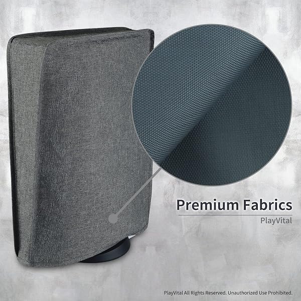 PlayVital Funda Antipolvo Vertical para ps5 - Cubierta Protectora Antirrayas y Anti-Agua, Doble Capa con Forro Suave, Compatible con ps5 Digital & Estándar, Accesorio para Consola (Gris) - 5