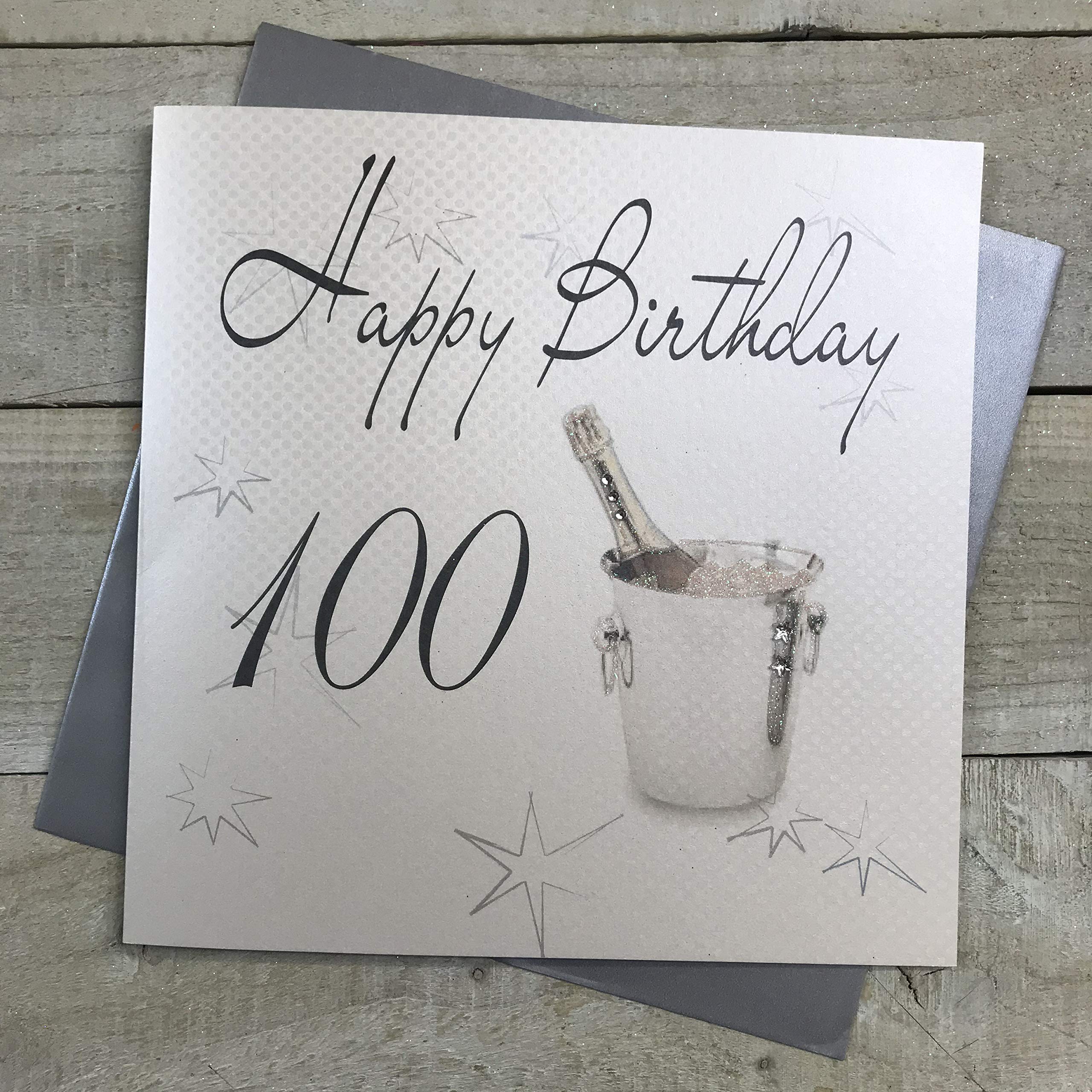 white cotton cards Happy Birthday Handmade Large 100th Birthday Card Champagne Bucket, XLS100