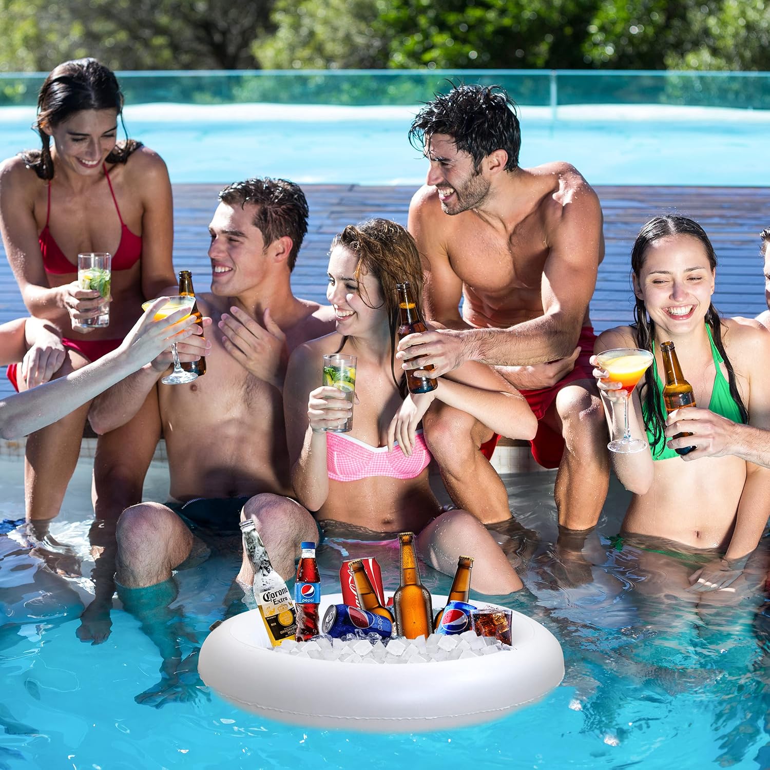 Inflatable Serving salad bar buffet - With Drain New INNOVATIVE VALVE For EASY Inflation/Deflation By Food & Drink Holder For Picnics, Barbeques & Parties – 28" x 22" x 4" 2 Pack (Round)