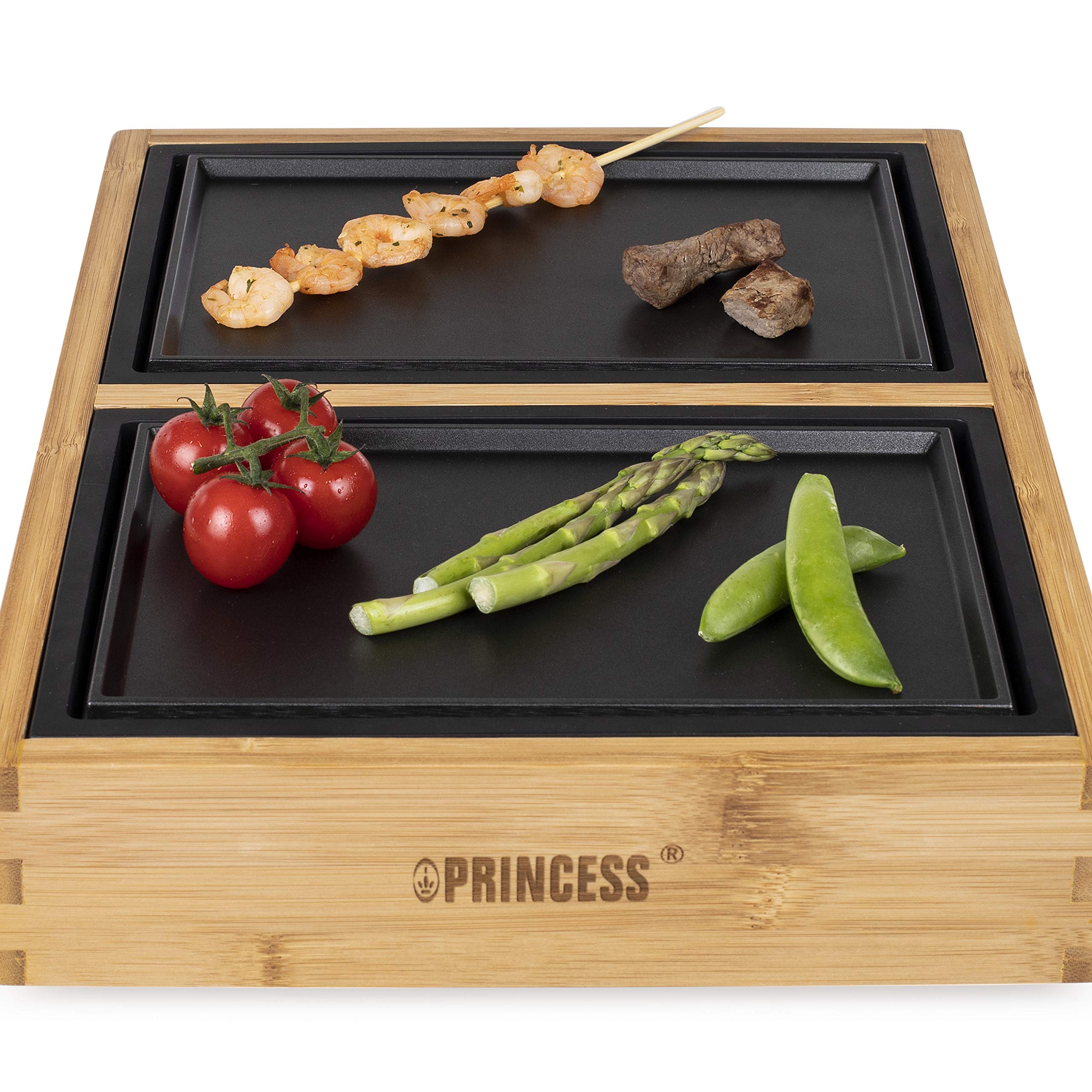 Princess 104020 Dinner4two Pure, Adecuada para 2 Personas, Nueva forma de cocinar a la plancha, 420 W, Bambú