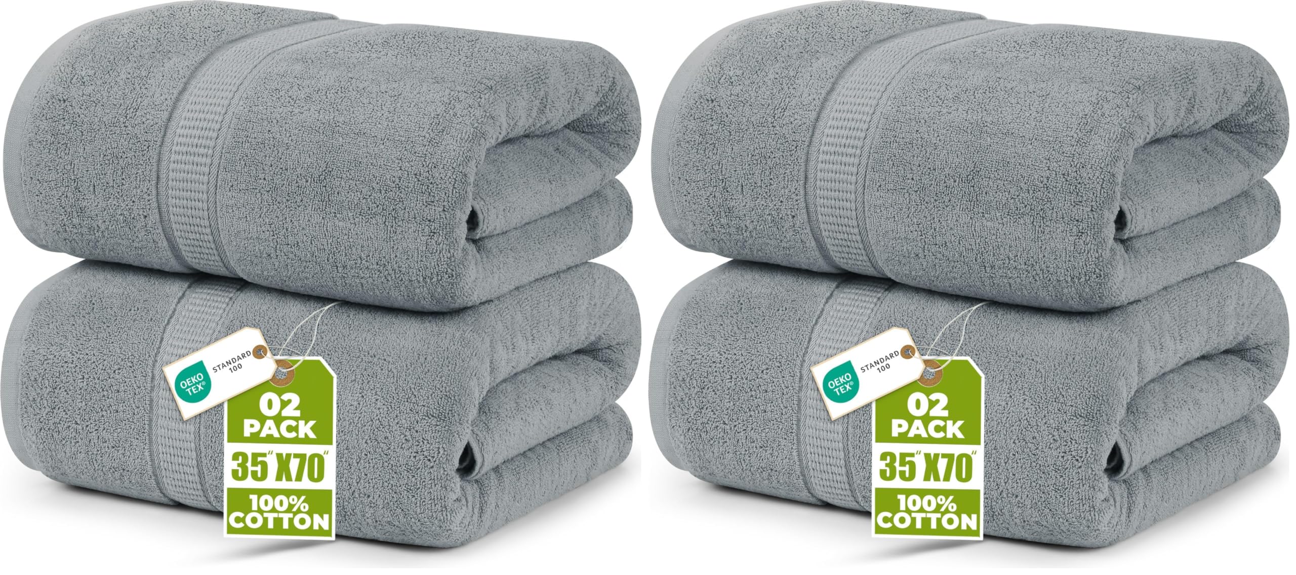 Utopia Towels Luxurious Jumbo Bath Sheet 2 Piece, 600 GSM, 35 by 70 Inches, 100% Ring Spun Cotton, Highly Absorbent and Quick Dry Extra Large Bath Towel, Super Soft Towel, Cool Grey (Pack of 2)