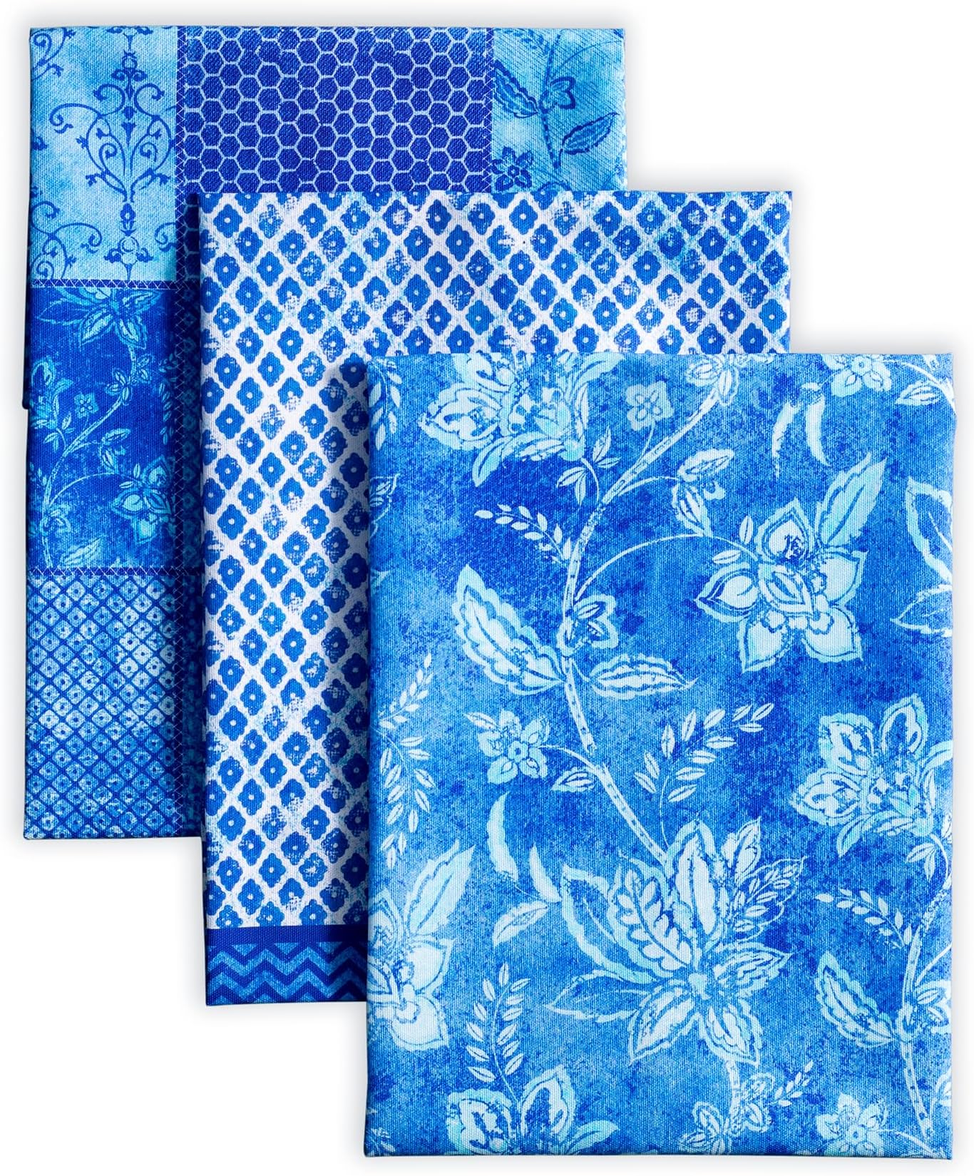 Maison d' Hermine Kitchen Towels Set of 3 100% Cotton 27.50" x 20" Reusable Cloth Tea Dish Towels Absorbent with Hanging Loop for Kitchen Farmhouse Hotel Spring Summer - Indigo Love