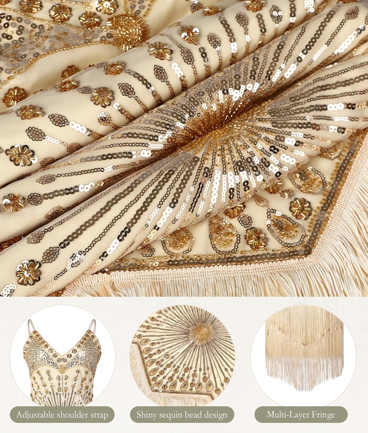 Women's Flapper Dresses 1920s,Great Gatsby Dresses Sequin Fringe Cocktail Dress Roaring 20s Dress for Harlem