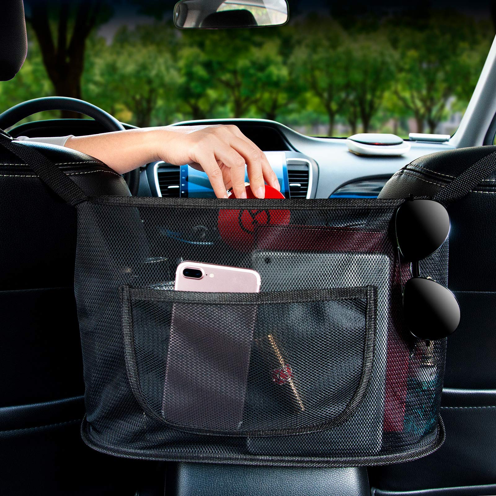 Car Net Pocket Handbag Holder,Car Back seat Organizer Between Seat ,Net  Mesh Organizer Storage Pouch Pocket Bag,Purse Holder Pocket for Small Items-