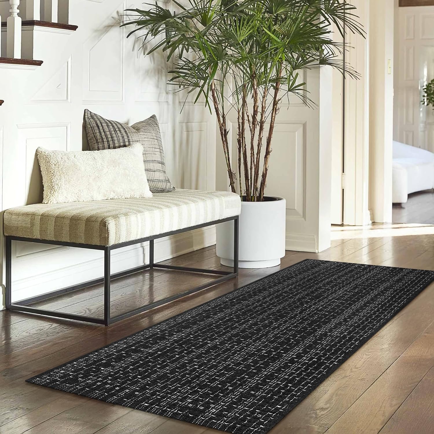 Boho Washable Runner Rug, 2' x 4.3' Washable Bathroom Runner Rug, Hand Woven Cotton Reversible Kitchen Mats Bath Rugs for Bathroom Bedroom Hallway Doorway