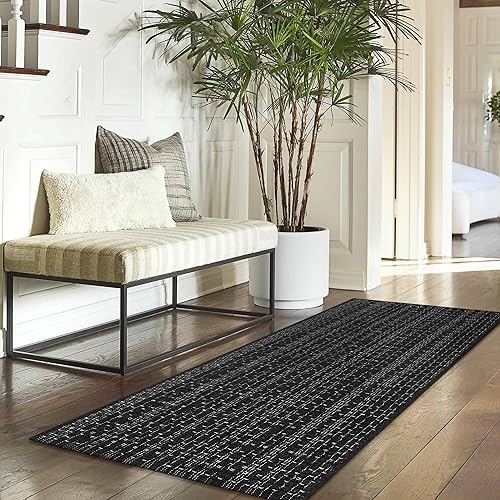 Miniatura 2 de Alfombra de pasillo lavable de estilo bohemio, alfombra de pasillo de baño lavable de 2 x 4.3 pies, alfombra de algodón tejida a mano reversible