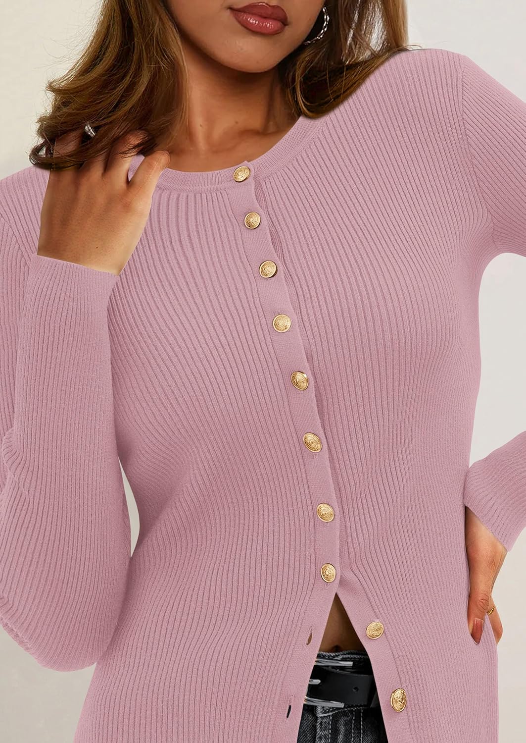 PRETTYGARDEN Womens 2026 Fall Cardigan Sweaters Lightweight Long Sleeve Button up Ribbed Knit Tops Winter Fashion Clothes - Image 5