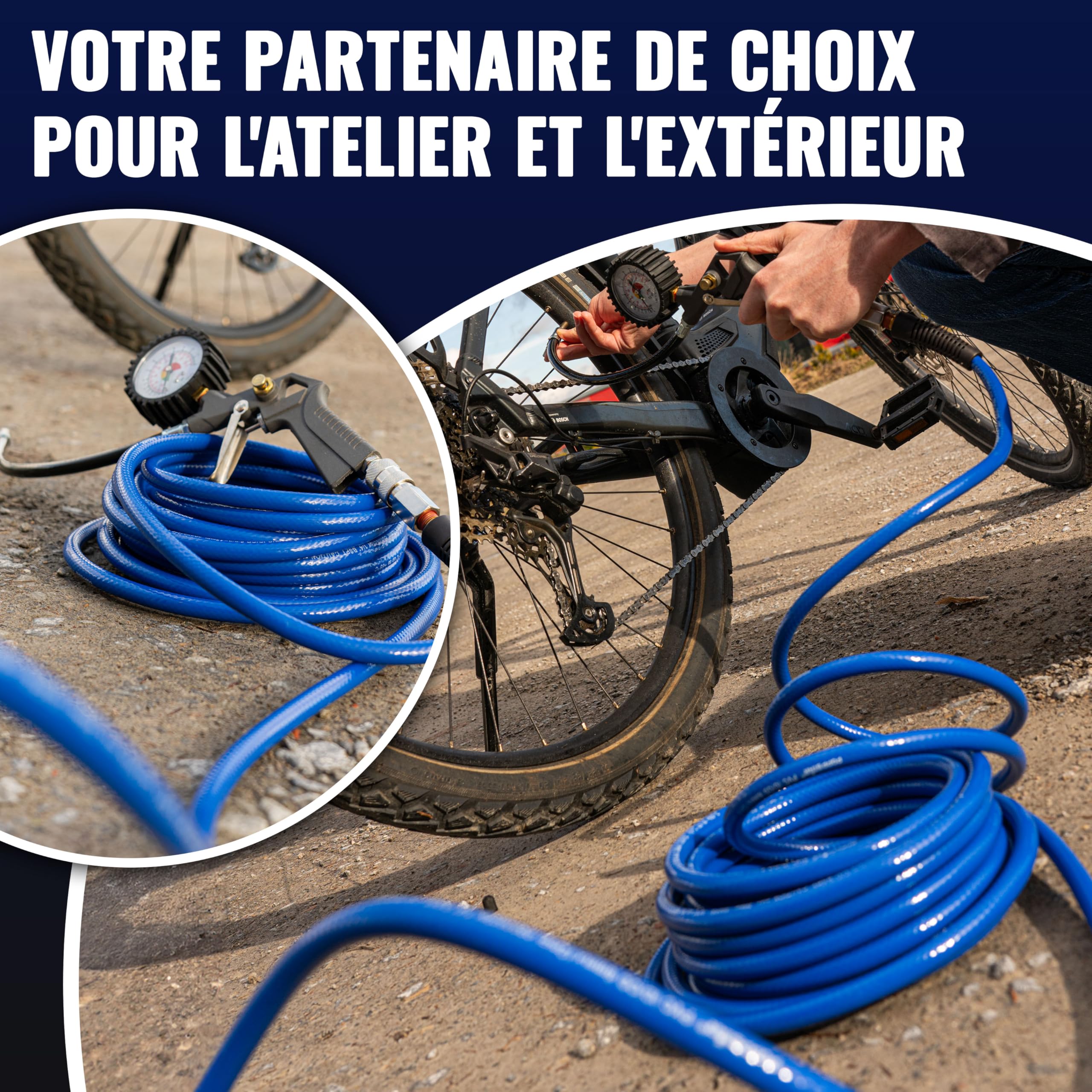 Poppstar PVC Tuyau d'Air Comprimé 6/12mm, 20m longue, Raccord Rapide Standard, 20 bar, bleu