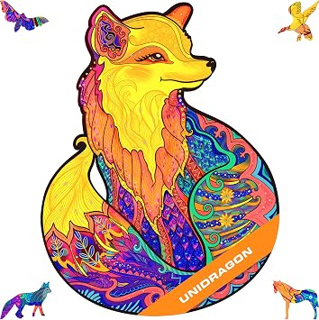 UNIDRAGON Original Wooden Puzzle Alluring Fox, 332 Pieces, Large 12.2 x 15.7 inches Beautiful Gift Packaging, Unique Shape Best Gift for Adults
