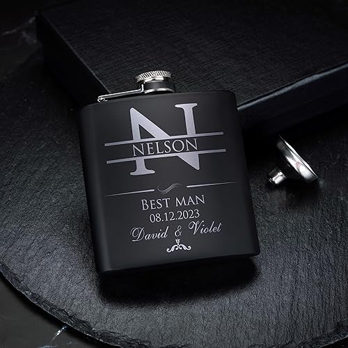 Miniatura 2 de P Lab - Juego de regalo de padrinos de boda, juego de 3 frascos personalizados con caja de regalo opcional, frasco de acero inoxidable grabado de 6