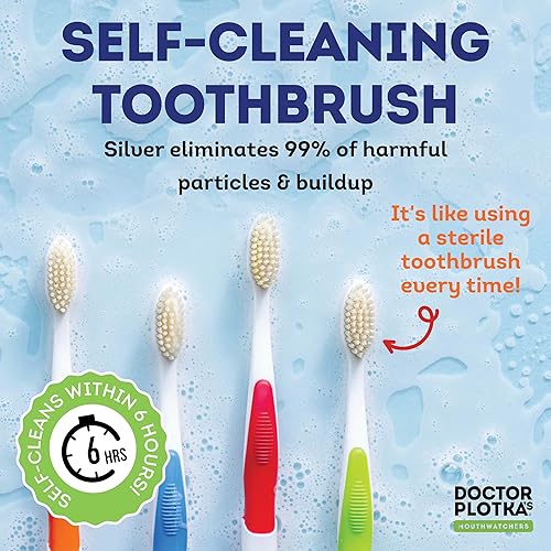 Miniatura 4 de Doctor Plotka's Mouthwatchers - Cepillo de dientes (cerdas antimicrobianas, 4 unidades), color plateado