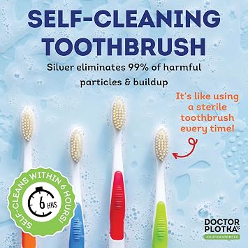 MOUTHWATCHERS Dr Plotkas Soft Flossing Toothbrushes and Whitening Toothpaste Bundle, Fluoride Free Toothpaste, 4 Adult and 2 Kids Manual Soft Toothbrushes, 2 Naturally Sourced Toothpaste Tubes