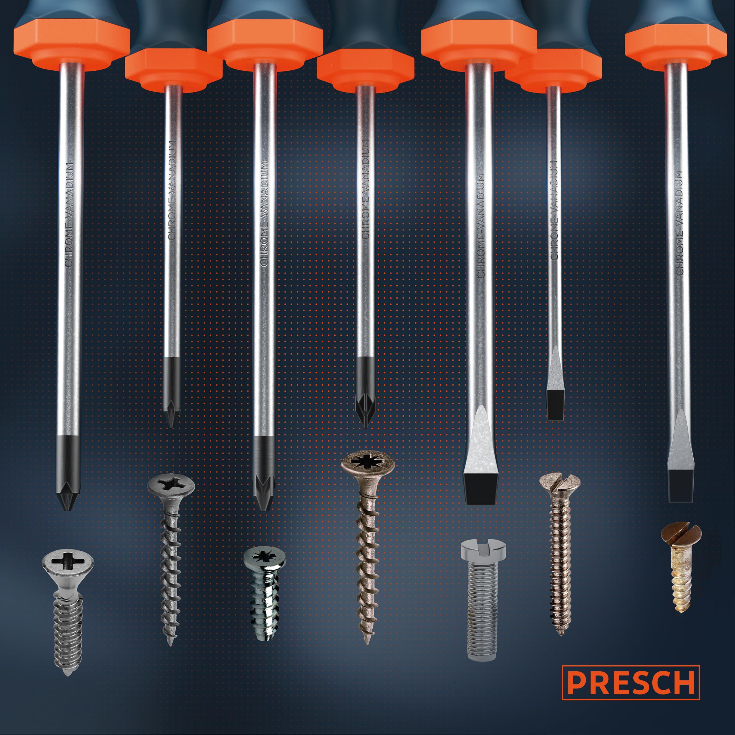 Presch set di 7 cacciaviti - Set di cacciaviti magnetici a taglio e croce - Attrezzi professionali
